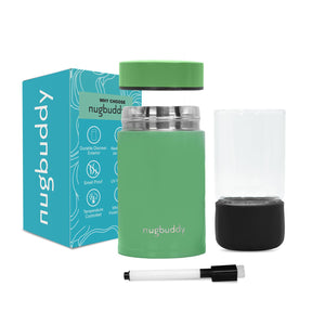 nugbuddy Mini Airtight Storage Container - Vacuum Sealed Insulated w Nested Glass Jar - UV Protection, Temperature Controlled Stainless - Whiteboard Finish w Marker Included - 100 ml (1/4 Oz)