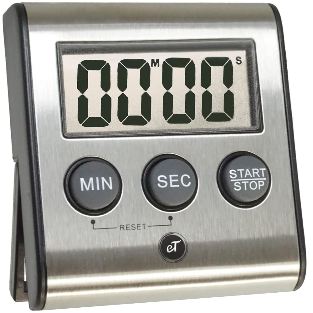 Eleganter digitaler Küchentimer, Edelstahlmodell eT-23, superstarke magnetische Rückseite, lauter Alarm, großes Display, automatischer Speicher, automatische Abschaltung von eTradewinds