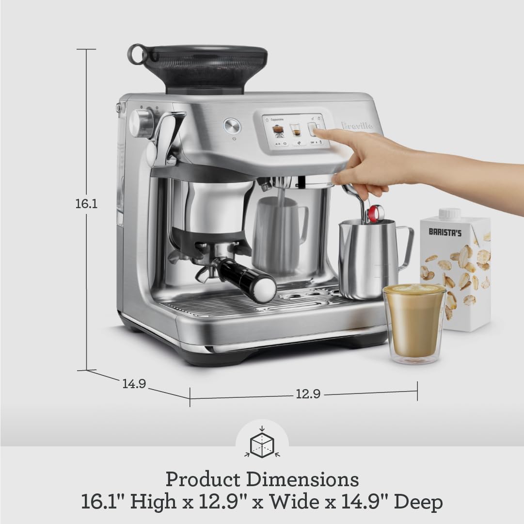 Breville the Barista Touch Impress Espressomaschine mit Mahlwerk und Milchaufschäumer, Espressomaschine mit unterstütztem Tamping, Cappuccino- und Latte-Maschine für Zuhause, BES881BSS, gebürsteter Edelstahl