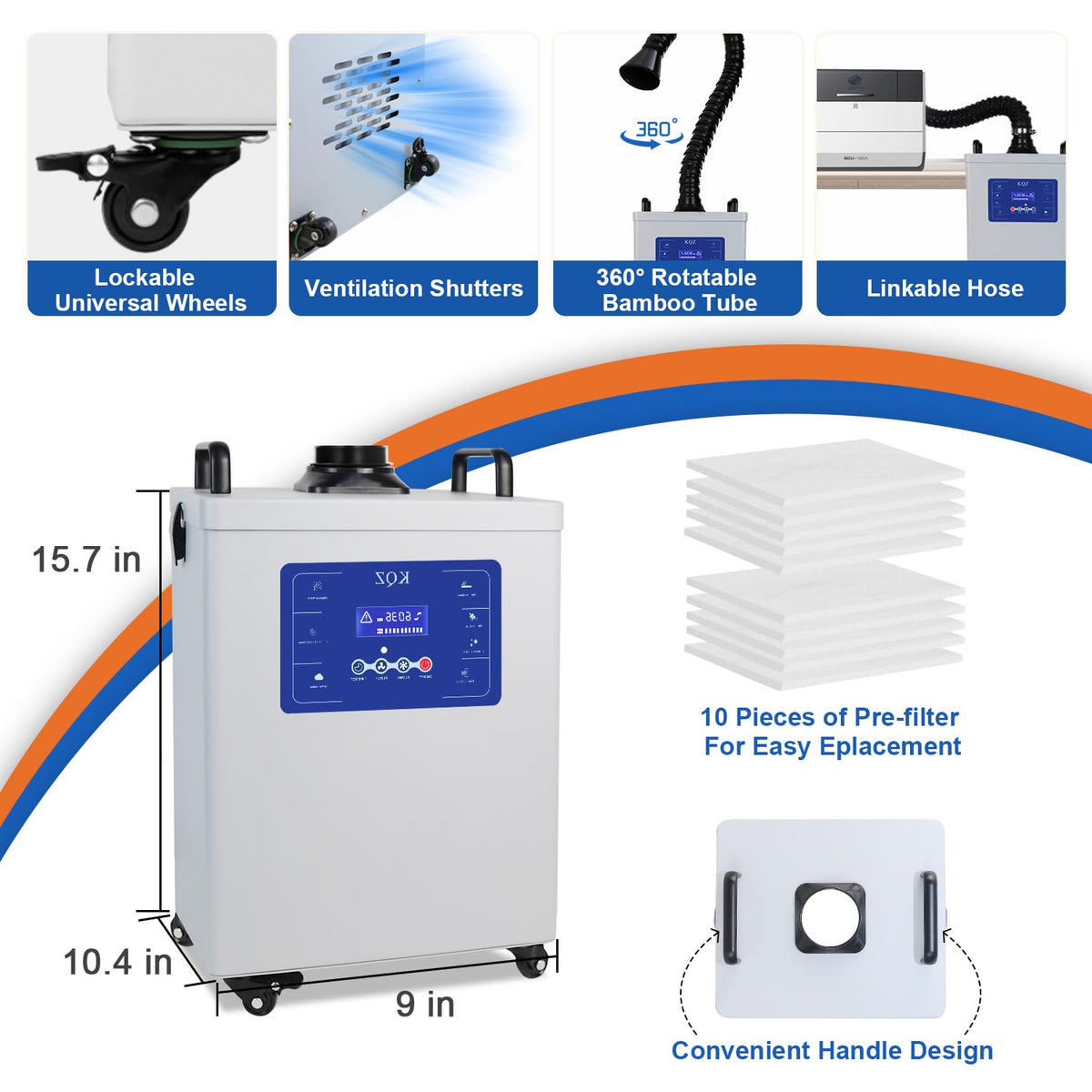 KQZ 150W Solder Fume Extractor for Laser Engraver, 280 m³/h Smoke Absorber with LED Display, Welding Fume Extractor for Laser Cutting, 3D Printing, DIY Soldering with 10 Pre-Filters