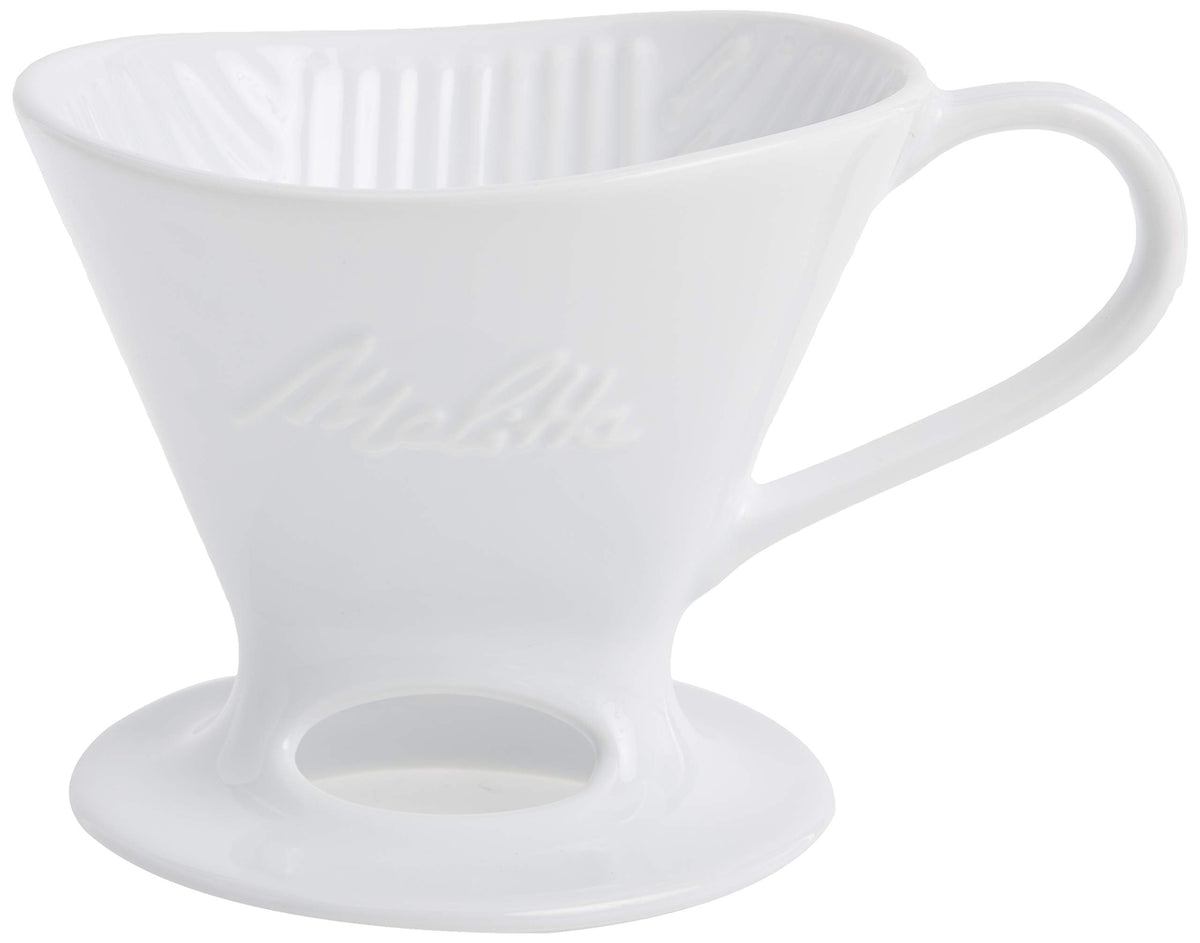 Melitta 1-Tassen-Kaffeemaschine aus Porzellan mit Übergießkegel, glänzendes Weiß