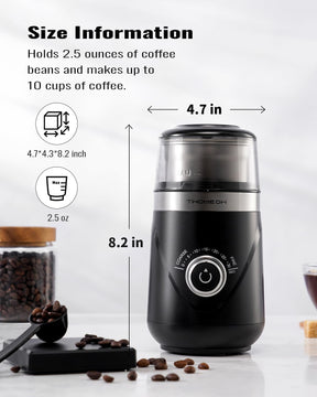 TWOMEOW Coffee Grinder, Adjustable Electric Grinder with Timing Knob, Coffee Bean Grinder and Spice Grinder with Removable Stainless Steel Bowl, Automatic Grinder for French Press and Espresso