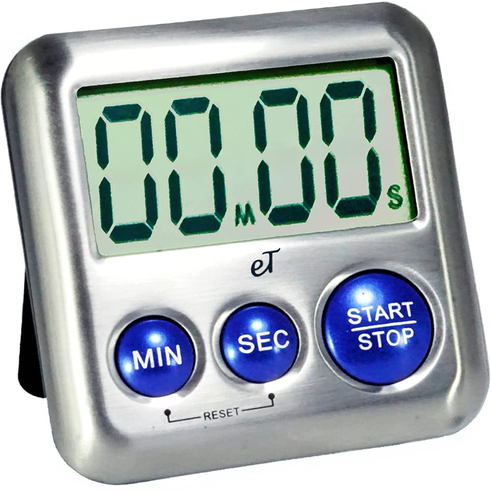 Eleganter digitaler Küchentimer aus Edelstahl – Plumberry – Starke magnetische Rückseite – Ständer – Lauter Alarm – Großes Display – Automatischer Speicher – Automatische Abschaltung – Modell eT-24 (Plumberry) von eTradewinds