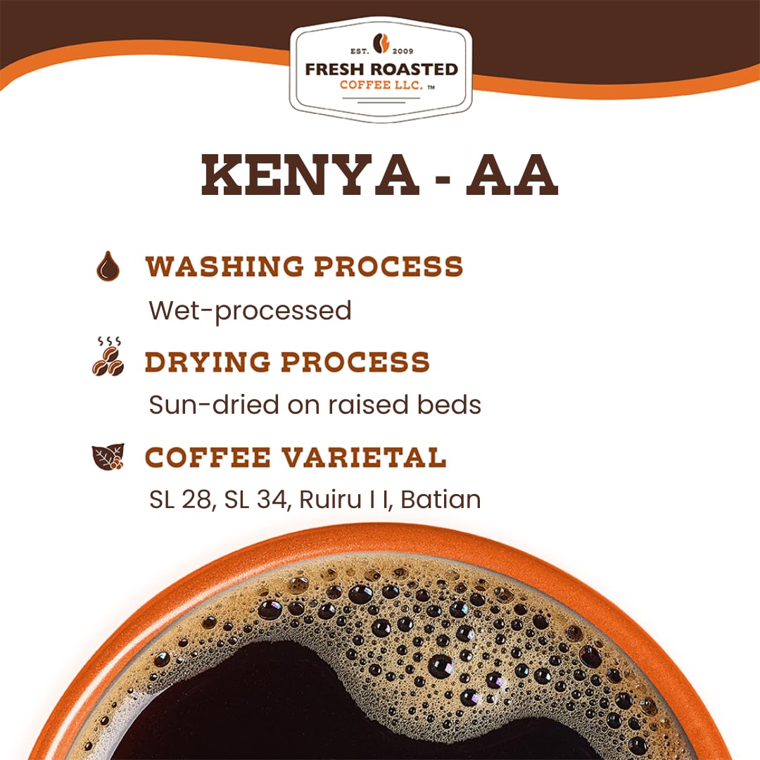 Fresh Roasted Coffee, Kenya AA, 2 lb (32 oz), Med-Dark Roast, Kosher, Whole Bean