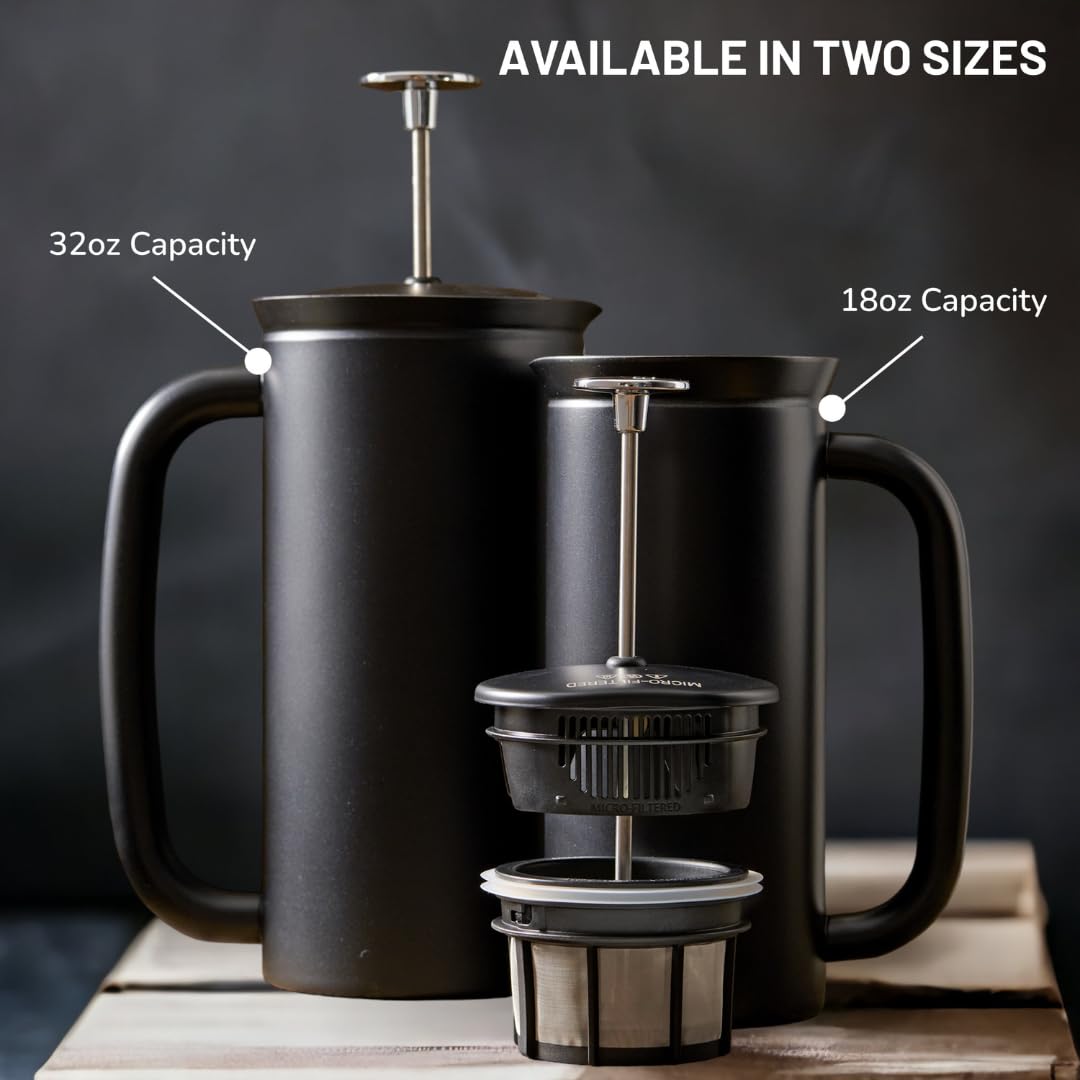 ESPRO P7 French Press Coffee Maker - Double-Walled Stainless Steel Insulated with Micro-Filter, 32 Ounces, Matte Black