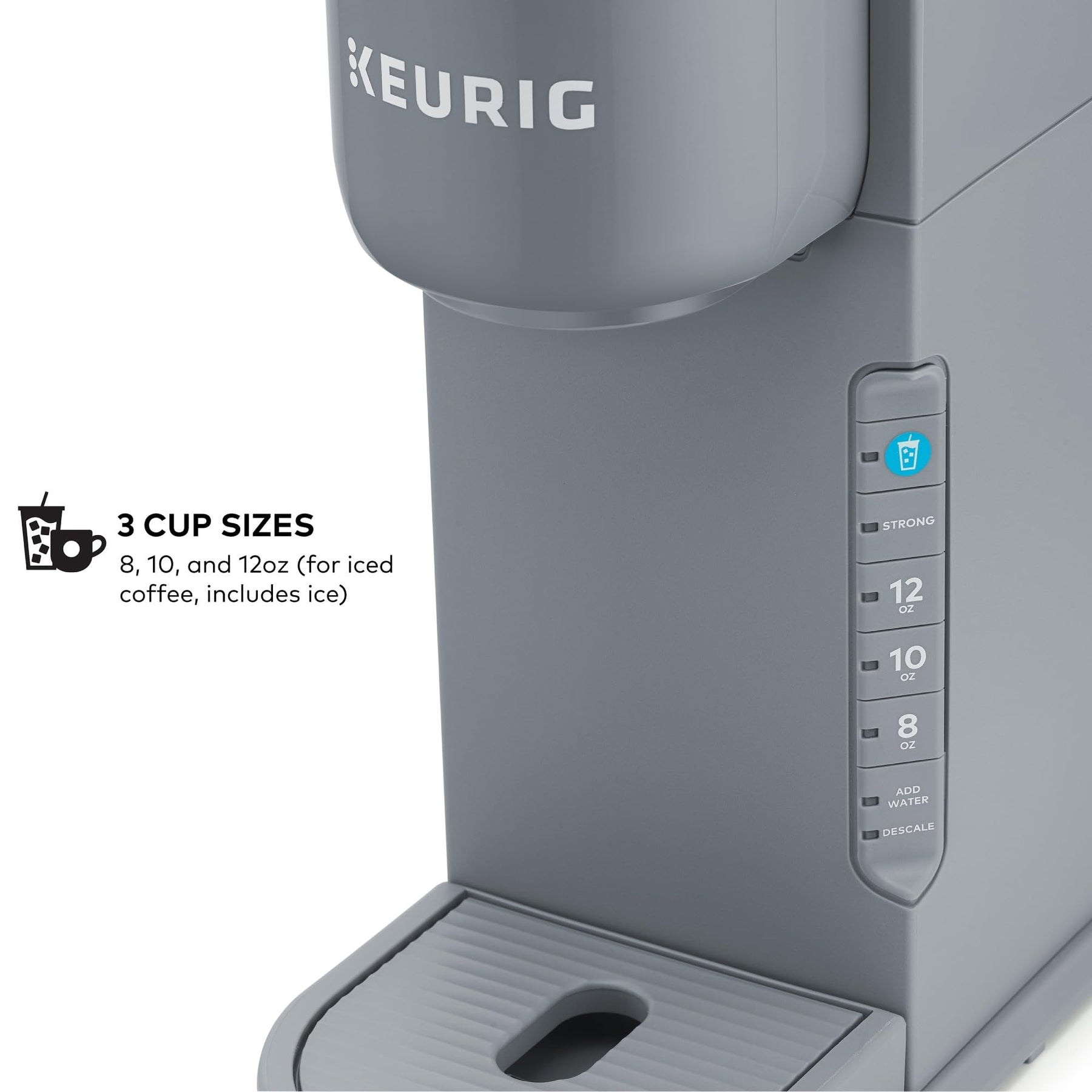 Keurig K-Iced Kaffeemaschine, Einzelportions-K-Cup-Pad-Eiskaffeemaschine, mit Heiß- und Kaltkaffeefunktion, brüht jede K-Cup-Pad, grau