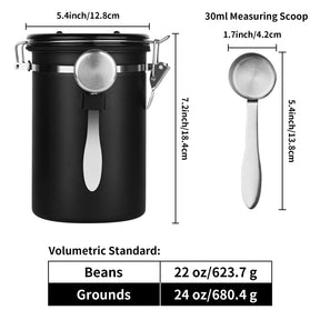 Ohtomber Kaffeedosen-Aufbewahrungsbehälter – 22 Unzen Edelstahl, luftdichter Kaffeebohnen-Aufbewahrungsbehälter mit Datumsanzeige und Messlöffel, Küchen-Lebensmitteldose für Müsli, Zucker, Tee