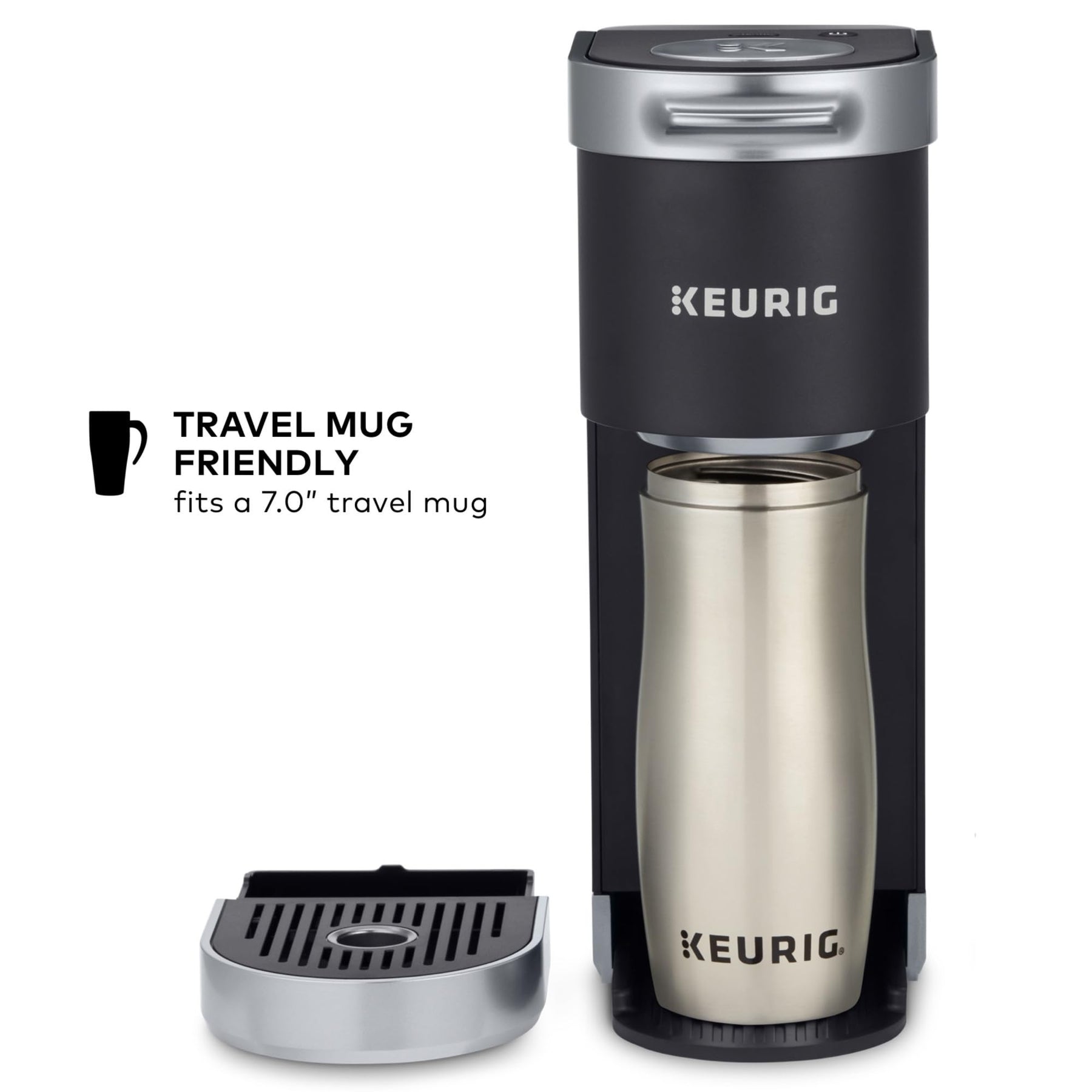 Keurig K-Mini Plus Einzelportions-K-Cup-Pad-Kaffeemaschine, mit Brühgröße von 6 bis 12 oz, fasst bis zu 9 K-Cup-Pads, Reisebecher-freundlich, Mattschwarz