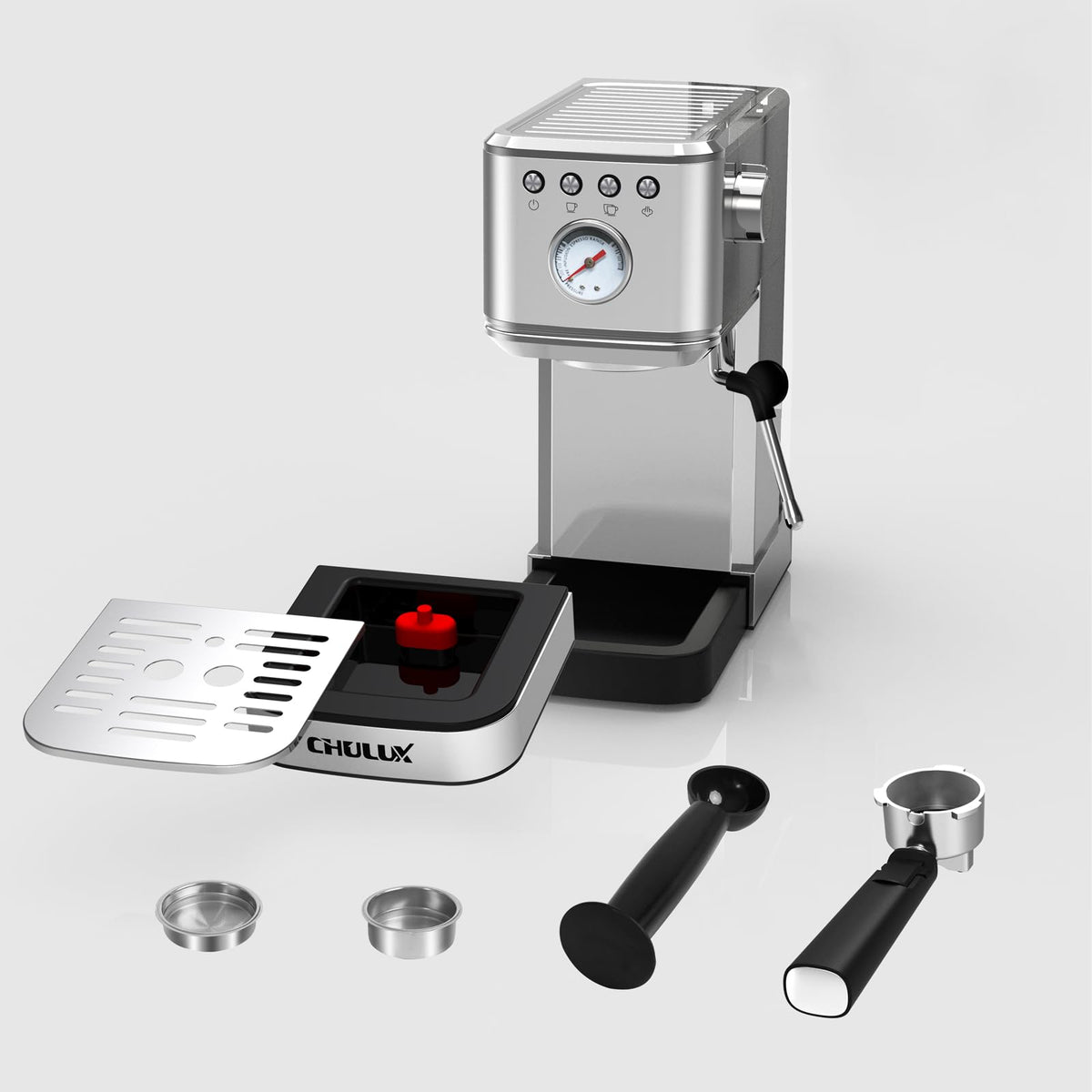 CHULUX Schlanke Espressomaschine mit Milchaufschäumer, Dampfstab, 20 Bar, professionelle italienische Pumpe, halbautomatische Espressomaschine für Zuhause, Cappuccino- und Lattemaker