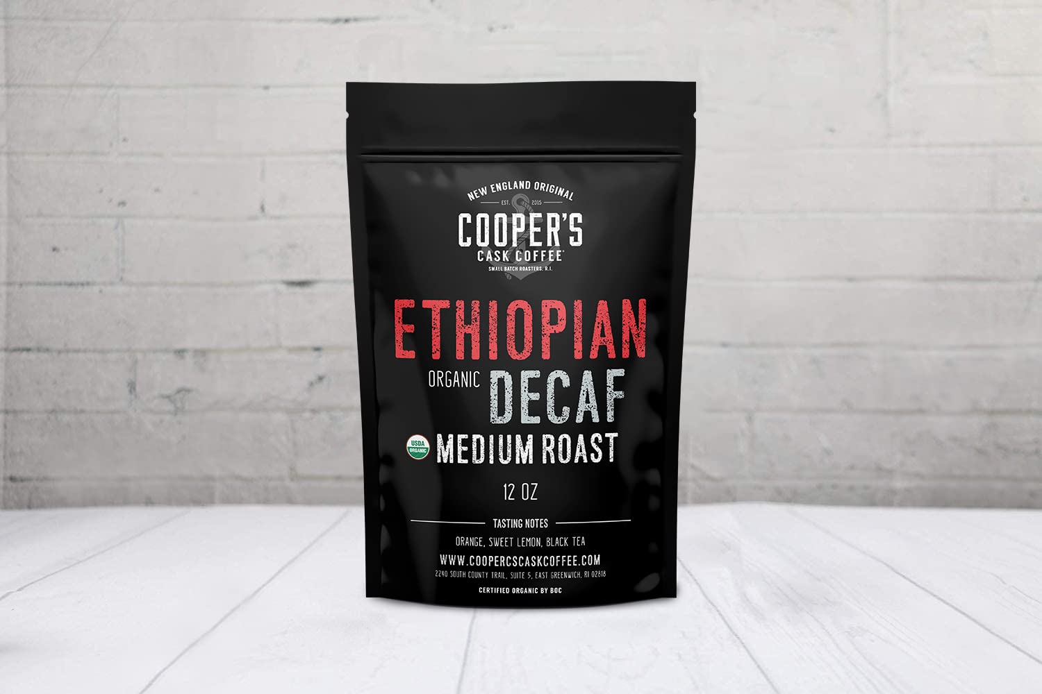 Organic Ethiopian Decaf Medium Roast Water Processed Whole Bean Coffee (12oz Whole Bean)