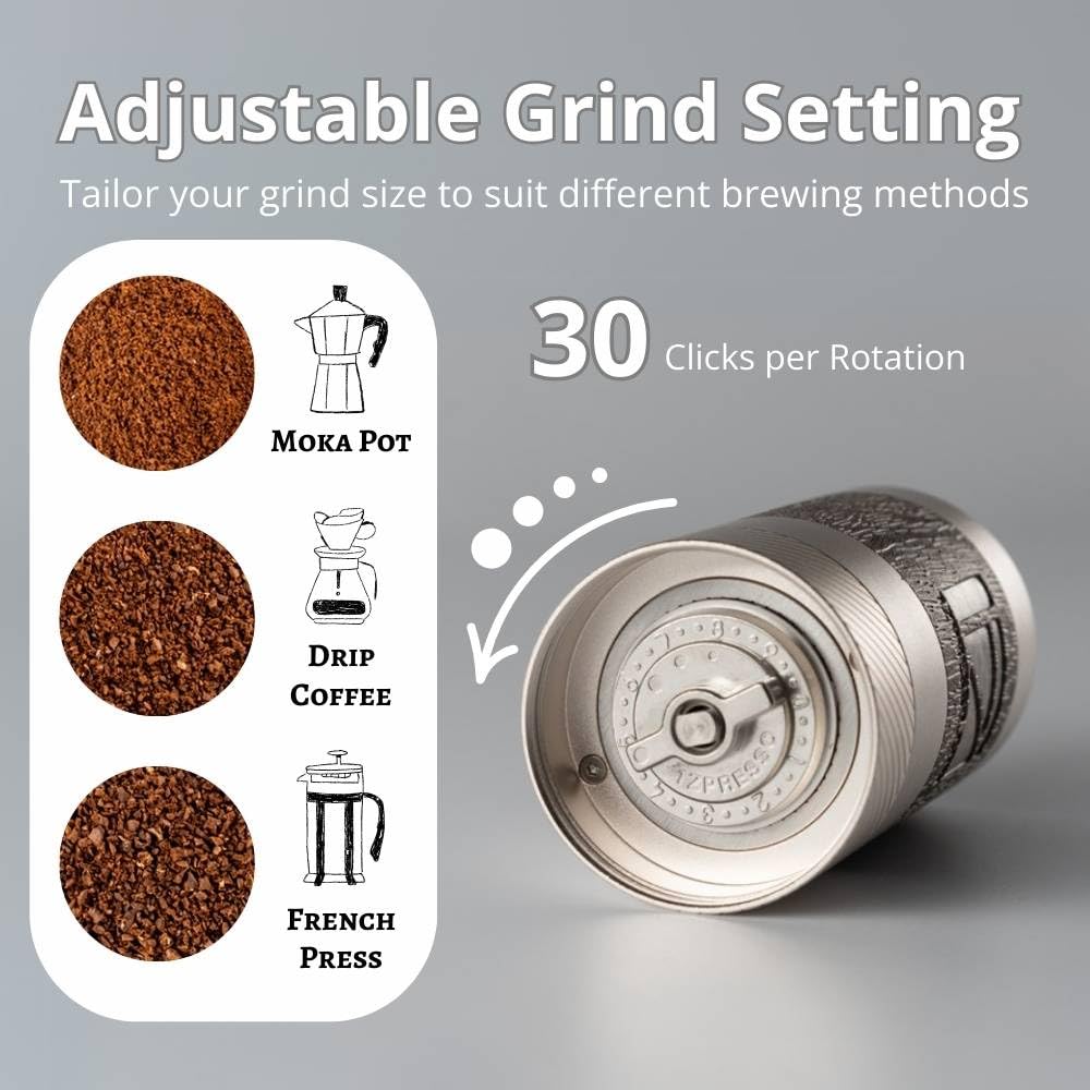 1Zpresso Q Manual Coffee Grinder, Mini Slim Travel Sized, Stainless Steel Conical Burr, Numerical Adjustable Setting for Pour Over French Press Cold Brew