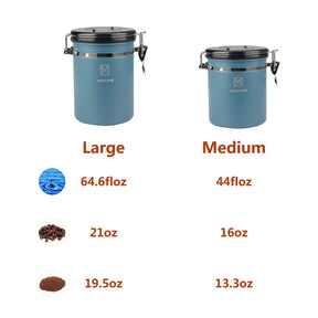 Magicafé Airtight Coffee Storage Container - with Co2 Valve Coffee Bean Grounds Storage Canister Medium Blue 16oz