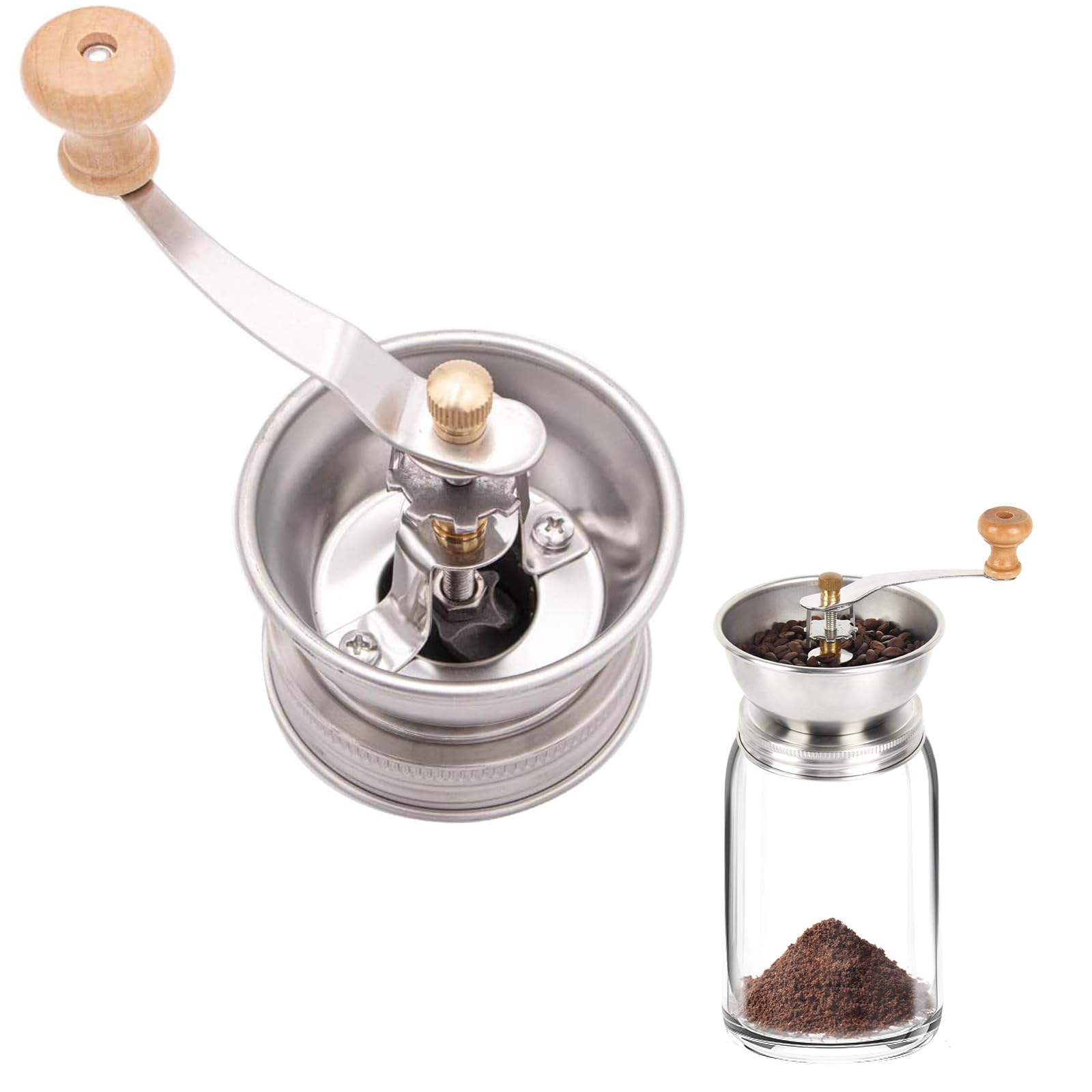 Mason Jar Coffee Grinder, Manual Coffee Grinder Lid Attachment for Regular Mouth Mason Jars, Stainless Steel Mason Jar Lid and Ceramic Burr, Mason Jar Accessories Ideal for Camping & Home Barista