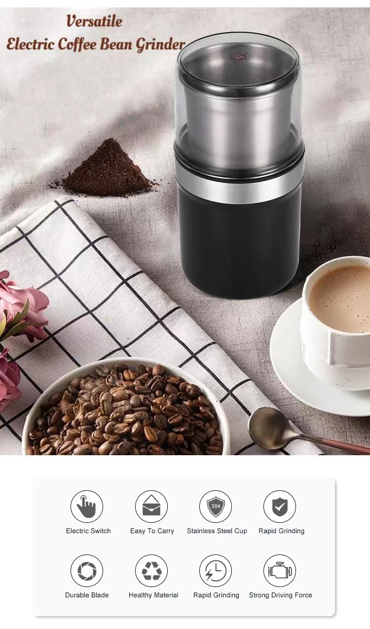 Electric Coffee Grinder 3.5 oz Capacity, Adjustable Herb & Spice Grinder, Espresso Grinder with Removable Stainless Steel Bowl, Black