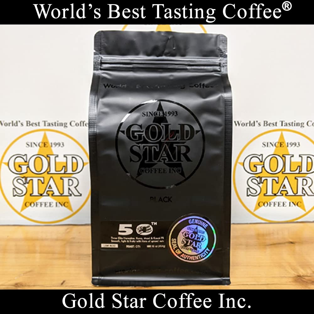 Gold Star Coffee 50th - 100% Hawaiian Coffee Blend - Kona, Maui & Kaui Pea Berry - Low Acid Coffee