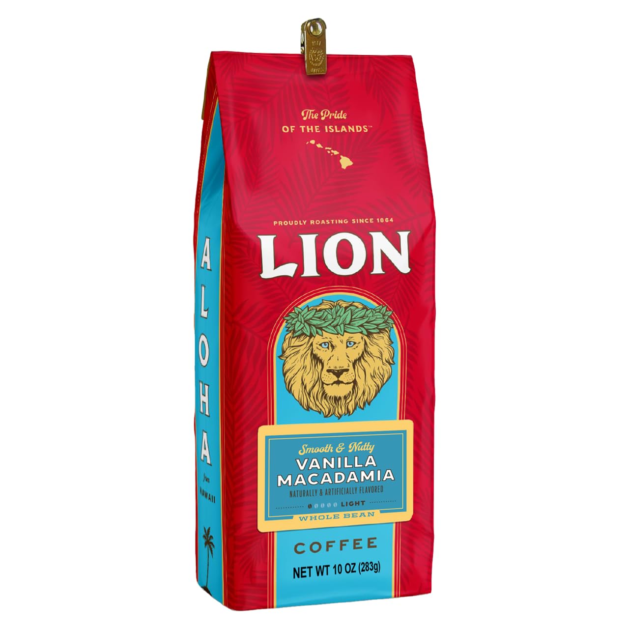 Lion Coffee gemahlener Kaffee mit Vanille-Macadamia-Geschmack, leichte Röstung, hawaiianisch inspirierter Geschmack – 10-Unzen-Beutel