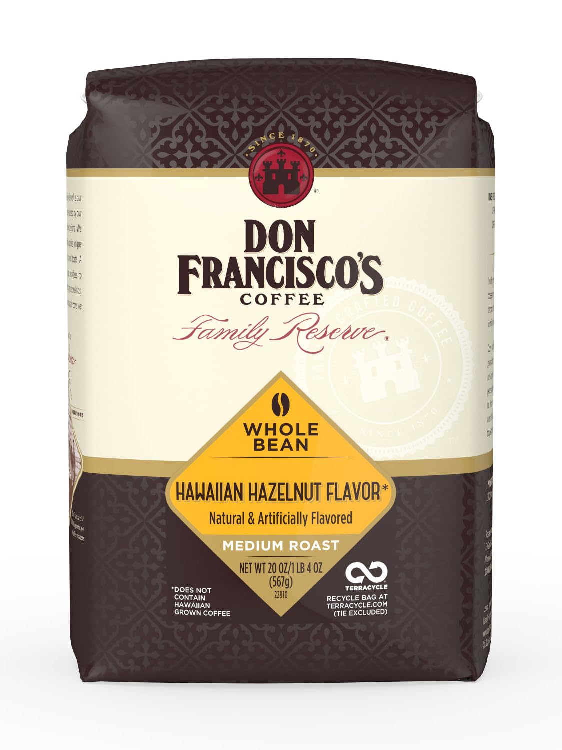 Don Franciscos Premium Hawaiian Hazelnut Medium Whole Bean Coffee – 100 % Arabica-Bohnen, perfekt zum Filtern, Übergießen und für die French Press – sorgfältig ausgewählt, seit 1870 in Familienproduktion hergestellt (20-oz-Beutel)