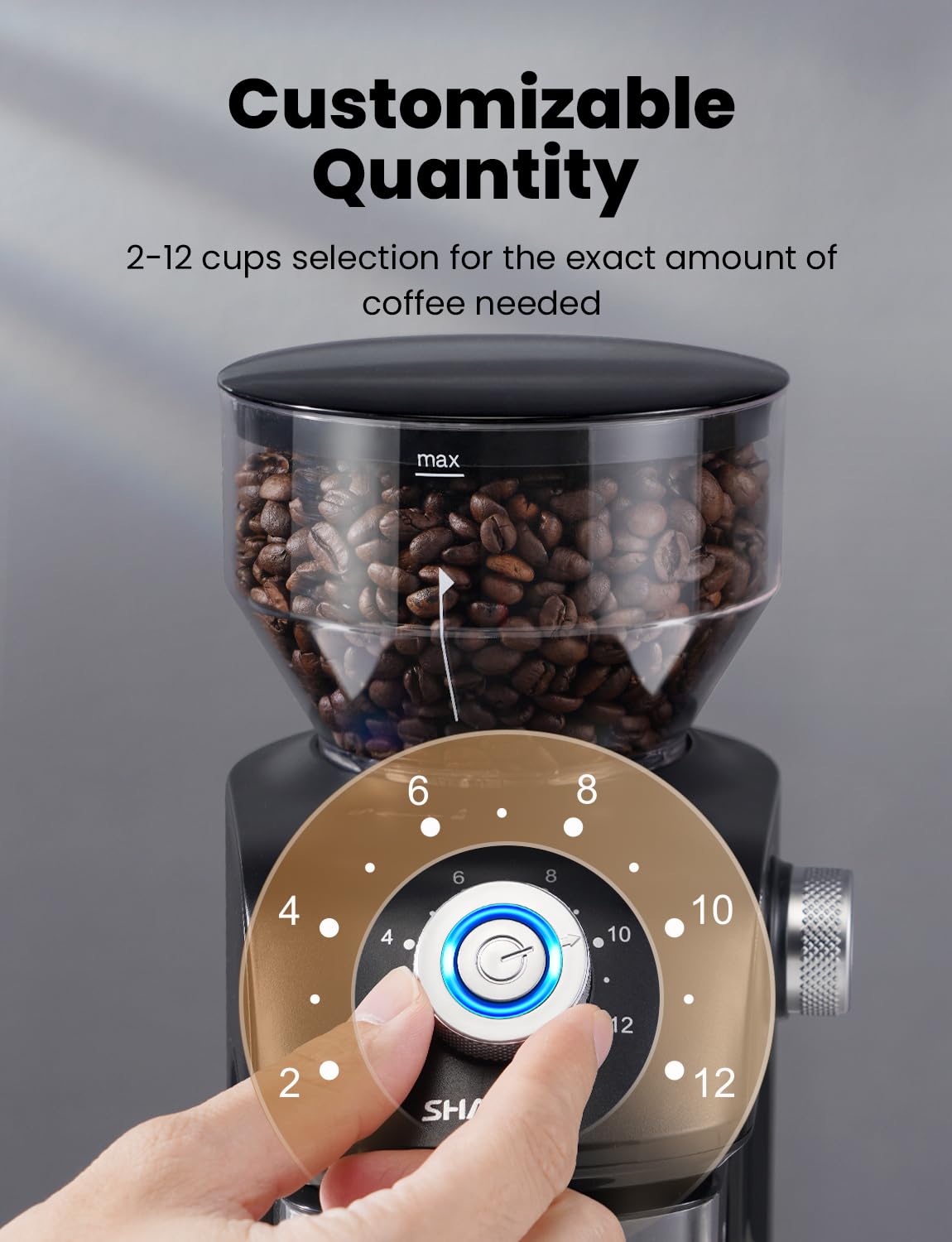 SHARDOR Automatic Coffee Grinder, Electric Burr Coffee Grinder with 18 Precise Grind Setting, Adjustable Coffee Bean Grinder for 2-12 Cup, Grinders for Home Use for French Press, Drip and Espresso