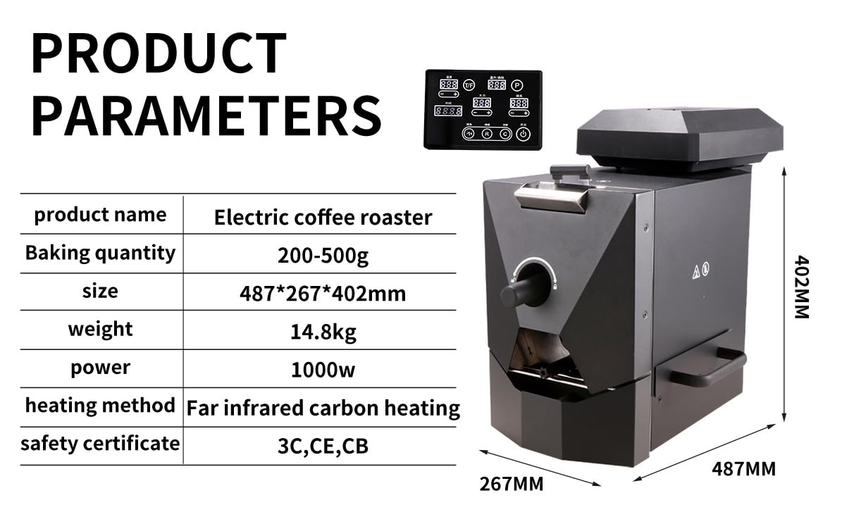 Electric Home Coffee Roaster Roasting Machine Nuts Barista Home 500g Electric Coffee Bean Roaster Machine Grain Dry 110V for home use with smoke filter and chaff collector