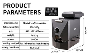 Electric Home Coffee Roaster Roasting Machine Nuts Barista Home 500g Electric Coffee Bean Roaster Machine Grain Dry 110V for home use with smoke filter and chaff collector