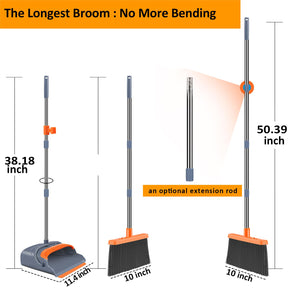 kelamayi Upgrade Broom and Dustpan Set, Self-Cleaning with Dustpan Teeth, Indoor&Outdoor Sweeping, Ideal for Dog Cat Pets Home Use, Stand Up Broom and Dustpan (Gray&Orange)