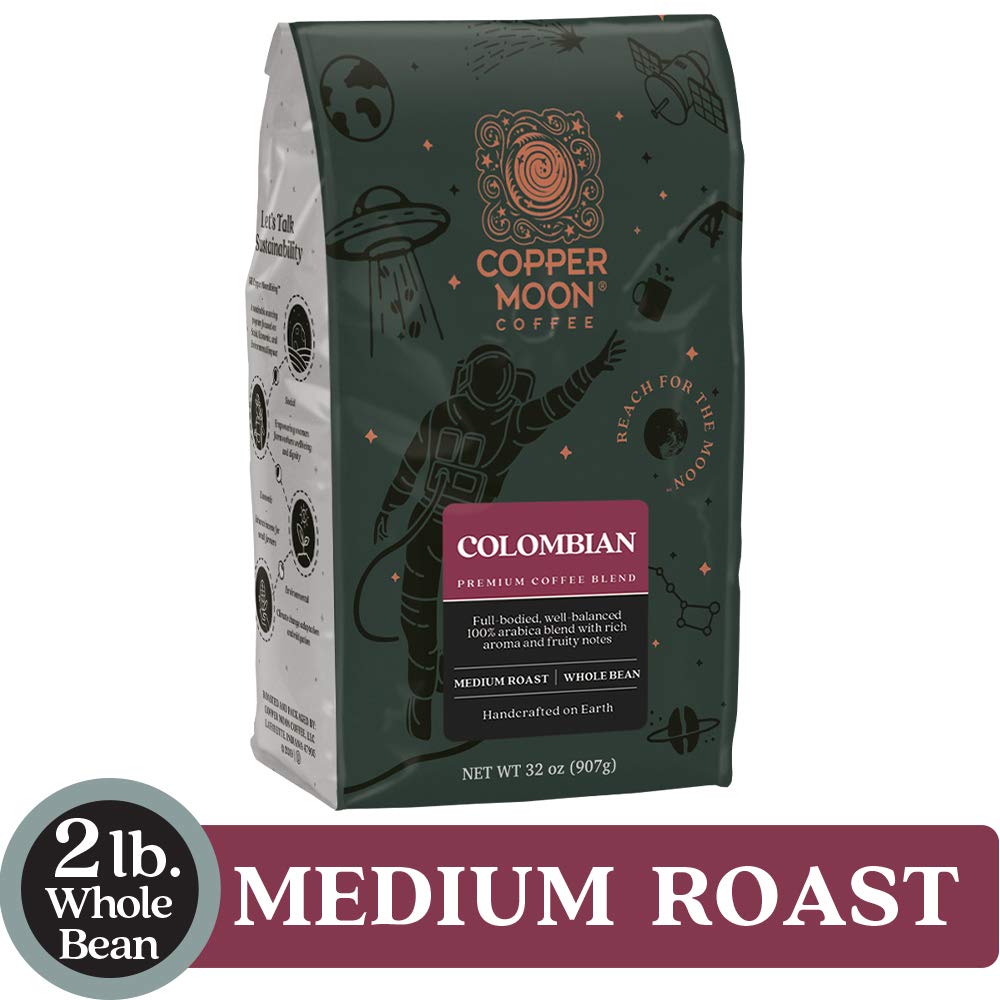 Copper Moon Medium Roast Whole Bean Coffee, Colombian Blend, 2 Lb