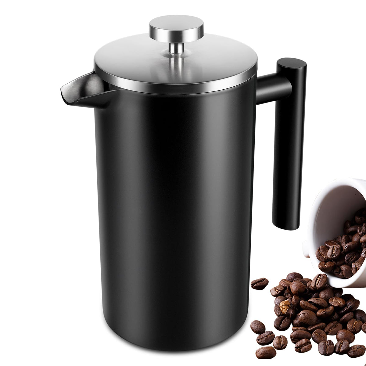 SZHETEFU 34 OZ Large French Press, Premium Stainless Steel Sturdy Insulated French Press Coffee Maker, 4-8 Cups French Coffee Press, Tea Presses for Home Kitchen Caming Loose Tea, Elegant Black