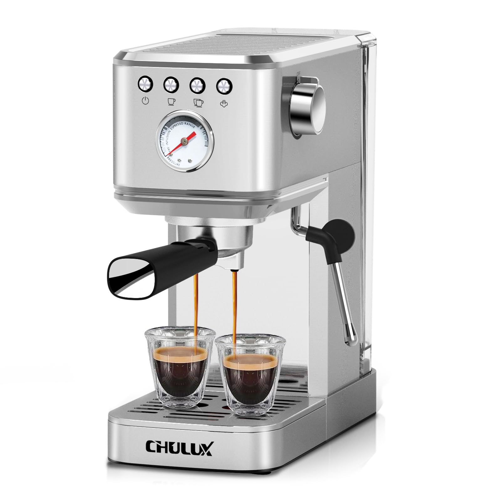 CHULUX Schlanke Espressomaschine mit Milchaufschäumer, Dampfstab, 20 Bar, professionelle italienische Pumpe, halbautomatische Espressomaschine für Zuhause, Cappuccino- und Lattemaker