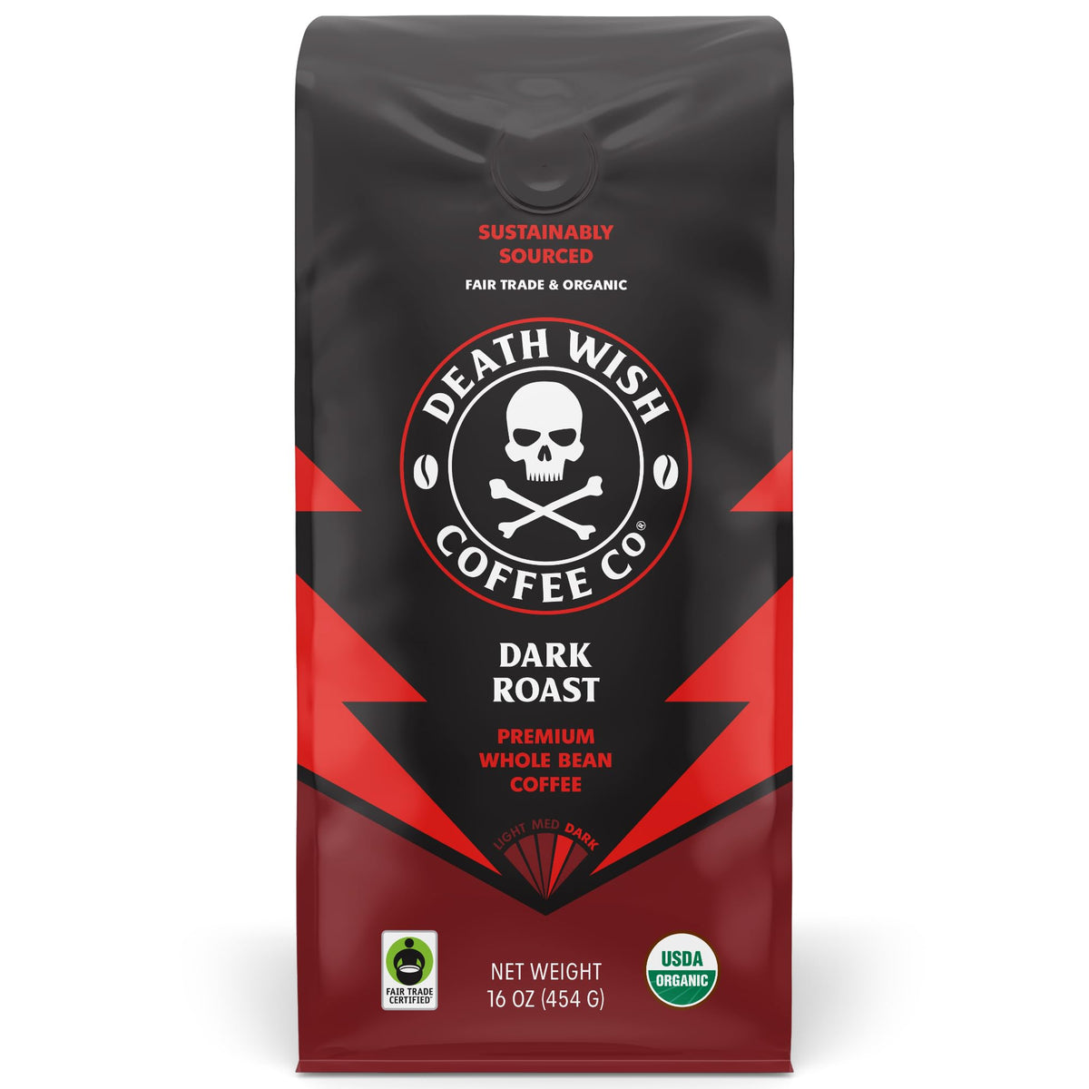 Death Wish Coffee, Organic and Fair Trade Dark Roast Whole Bean Coffee, 16 oz