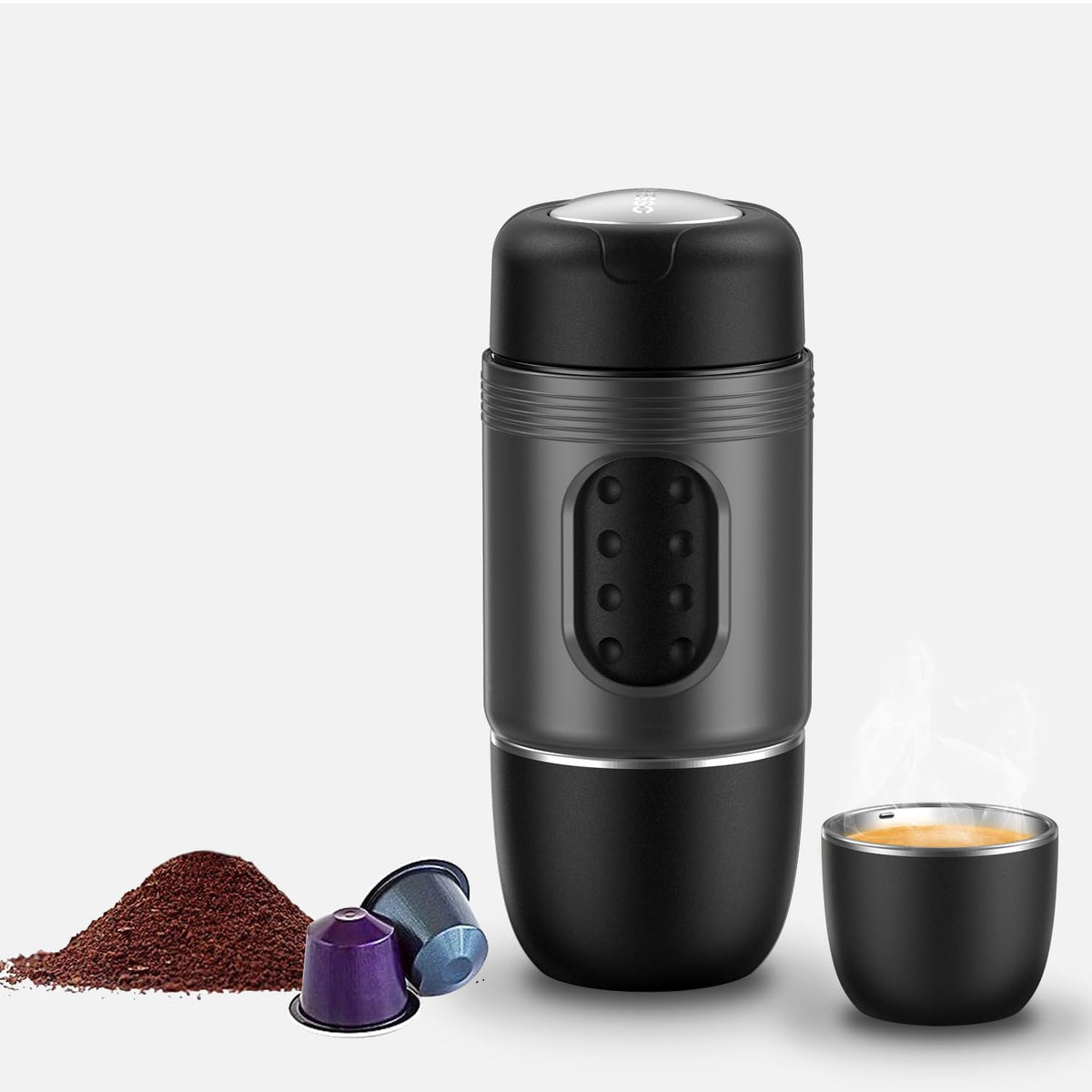 STARESSO TRAVEL-Kaffeemaschine, tragbarer Mini-Espressokocher, extra kleine manuelle 2-in-1-Espressomaschine, kompatibel mit NS-Kapseln und gemahlenem Kaffee, Reise-Gadgets, perfekt für Reisen, Camping und Wandern