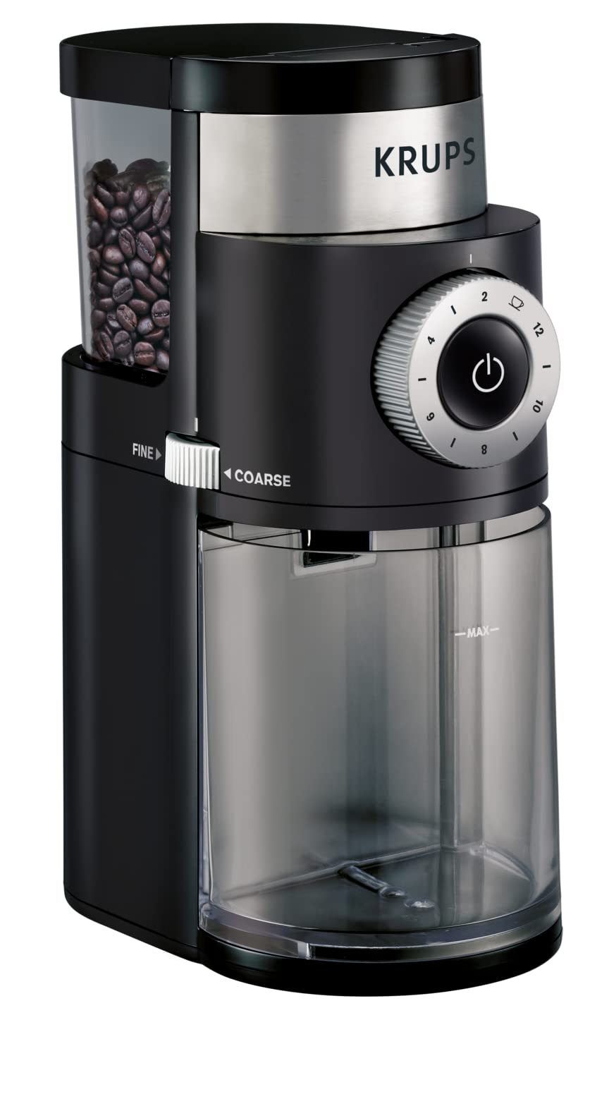 KRUPS Präzisions-Kaffeemühle mit flachem Mahlwerk, 2–12 Tassen, schwarz