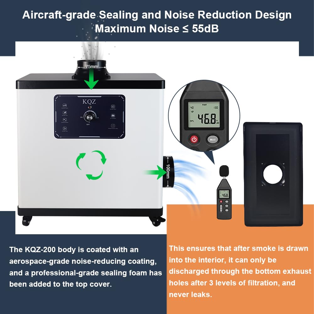 KQZ [Spezialisiert] 210 W Laserrauchabsaugung 330 m³/h Lötrauchabsaugung für Lasergravierer, Rauchabsauger mit starker Saugkraft für M1, S1, P1, Geruchsrauchreiniger für Lasergravierer, 3D-Druck, Schweißen