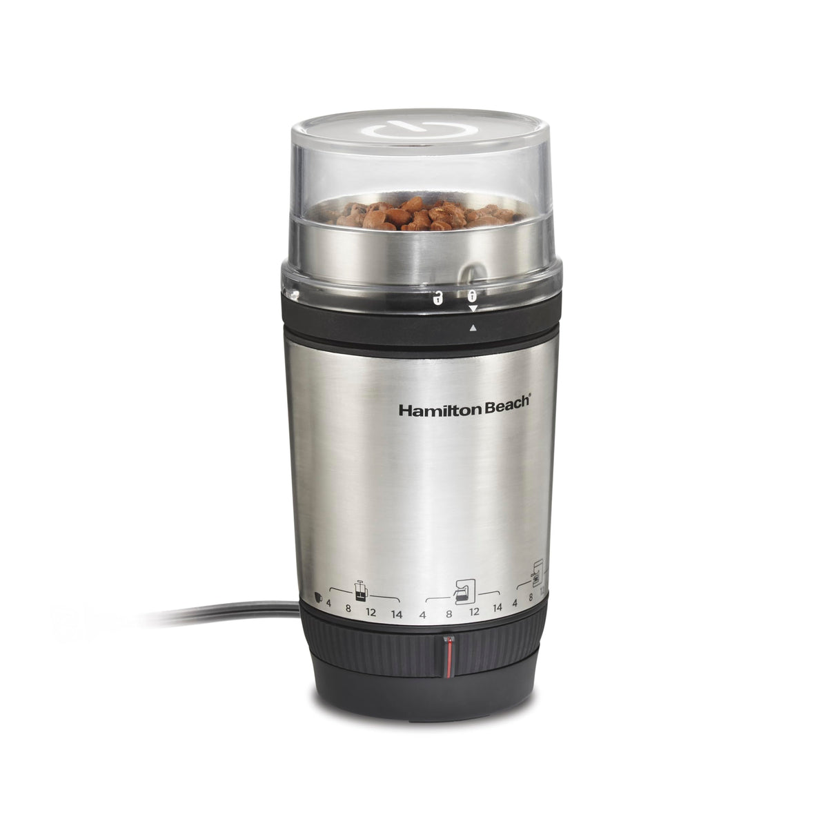 Hamilton Beach Custom Grind Electric Coffee Grinder for 4-14 Cups, One-Press Hand-Free Operation with Auto Shutoff, Removable Grinding Bowl For Easy Pour and Clean, Stainless Steel (80406)