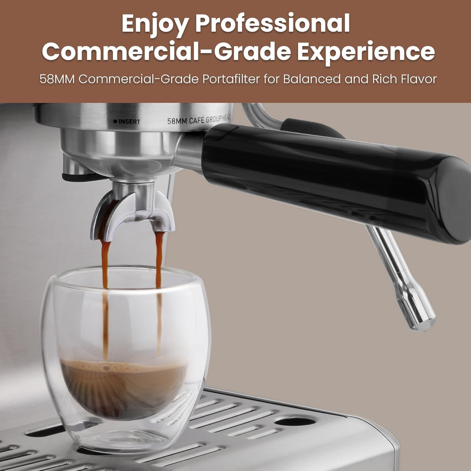 Gevi EzBru 1000 Espresso Machine, Barista Coffee Machine with Adjustable Temperature and Shot Volume, Stainless Steel Cappuccino Machine with Milk Frother, Express Coffee Machine for Coffee Lover