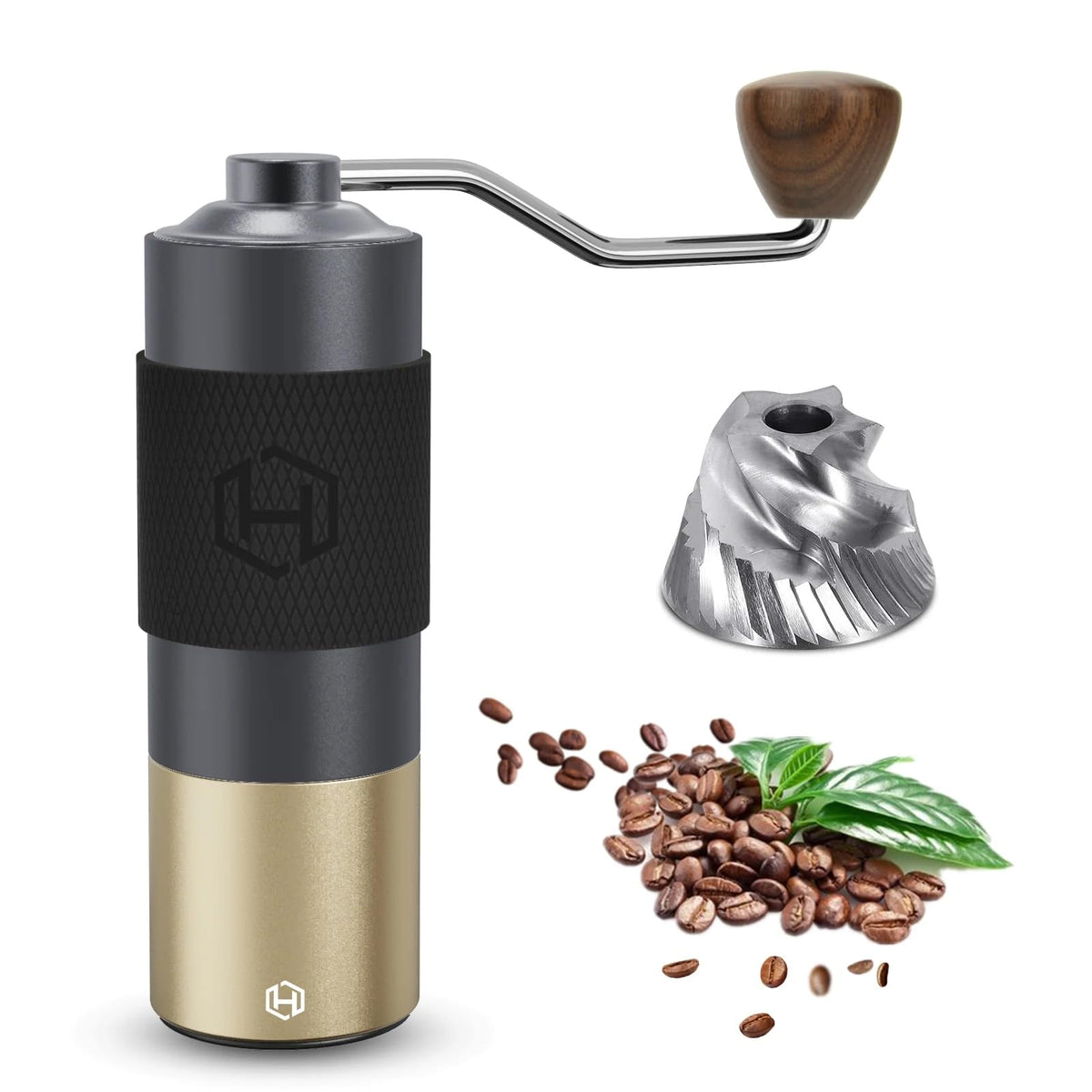 Manual Coffee Grinder - HEIHOX Hand with Adjustable Conical Stainless Steel Burr Mill, Capacity 30g Portable Mill Faster Grinding Efficiency Espresso to Coarse for Office, Home, Camping