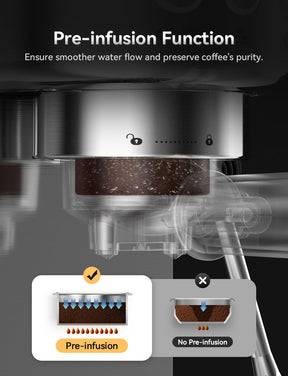 Neretva Espressomaschine 20 Bar, superkompakter Espressokocher mit LED-Display und Milchaufschäumer für den Barista zu Hause, professionelle Kaffeemaschine aus Edelstahl, Espresso-Latte- und Cappuccino-Maschine