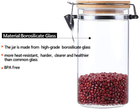 KKC Clear Borosilicate Glass Food Storage Jar Canister Container with Airtight Locking Clamp Bamboo Lid,Coffee Bean,Loose Tea,Nut Container,Sealed Jar Hinged Lid for 16oz Coffee Bean,40 Fluid-oz