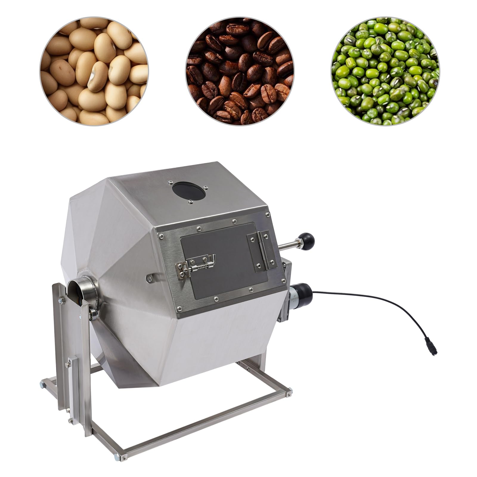 BANLICALI 14.5L Coffee Roaster, Stainless Steel Electric Coffee Bean Roaster Machine w/ DC12V 14W Motor, Auto-matic Drum Type Nuts Coffee Bean Baking Machine for Home and Commercial Use Silver