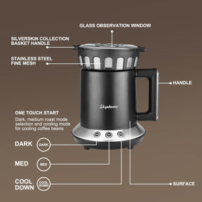 HOMOKUS Coffee Roaster Machine for Home Use - Two Baking Modes (Med and Dark) - One-Touch Control - Cooling Mode Included