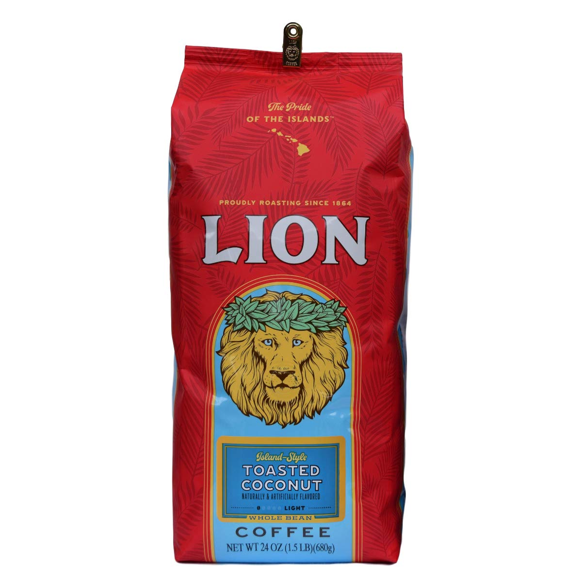 Lion Coffee gerösteter Kokosnussgeschmack, leicht gerösteter Kaffee aus ganzen Bohnen, ein Hauch von Aloha – 24-Unzen-Beutel