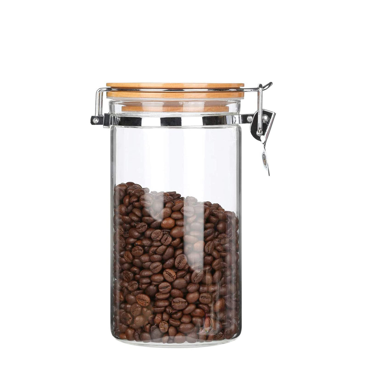 KKC Clear Borosilicate Glass Food Storage Jar Canister Container with Airtight Locking Clamp Bamboo Lid,Coffee Bean,Loose Tea,Nut Container,Sealed Jar Hinged Lid for 16oz Coffee Bean,40 Fluid-oz