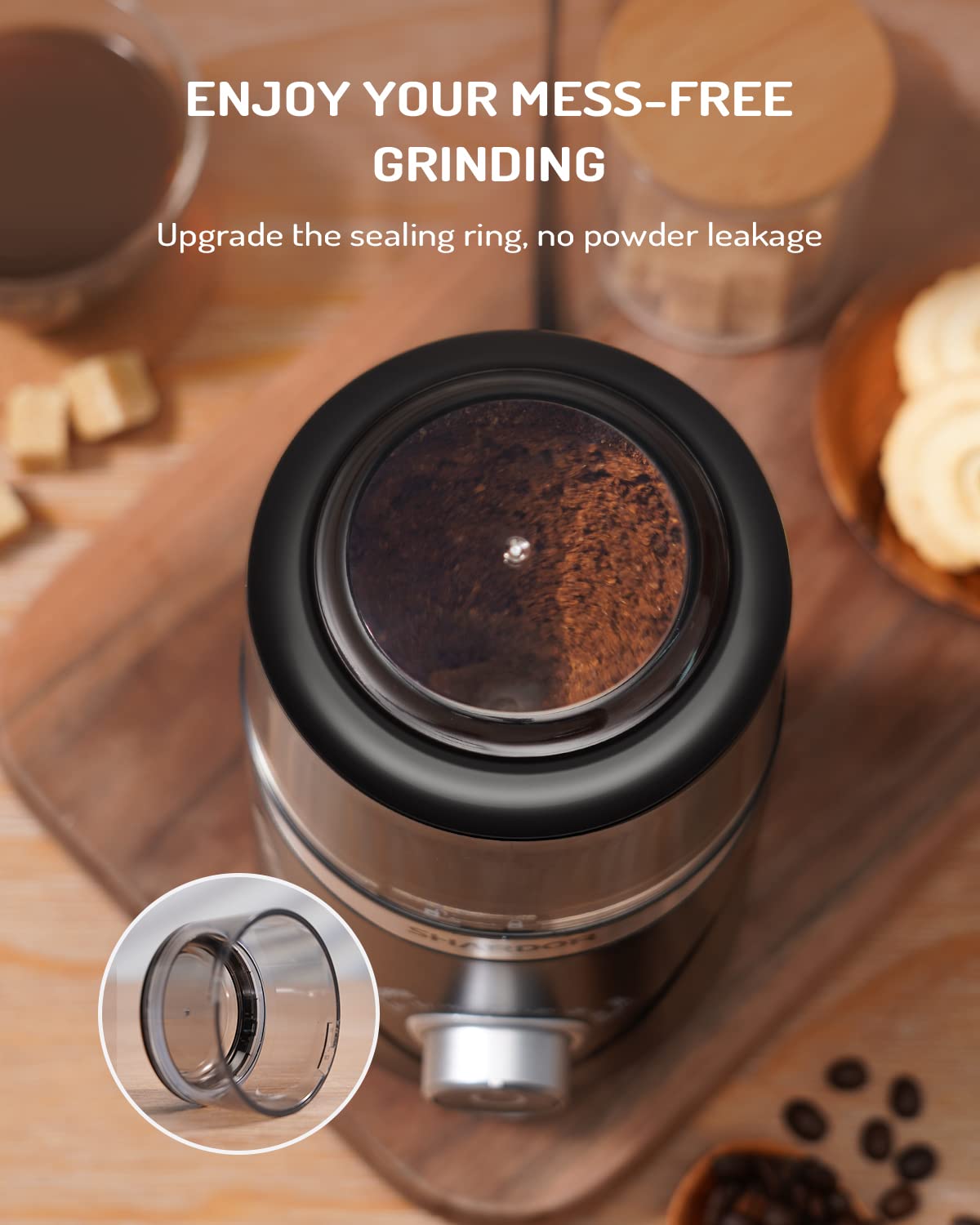 SHARDOR Adjustable Coffee Bean Grinder Electric, Herb/Spice Grinder, Espresso Grinder with 1 Removable Stainless Steel Bowl, Black