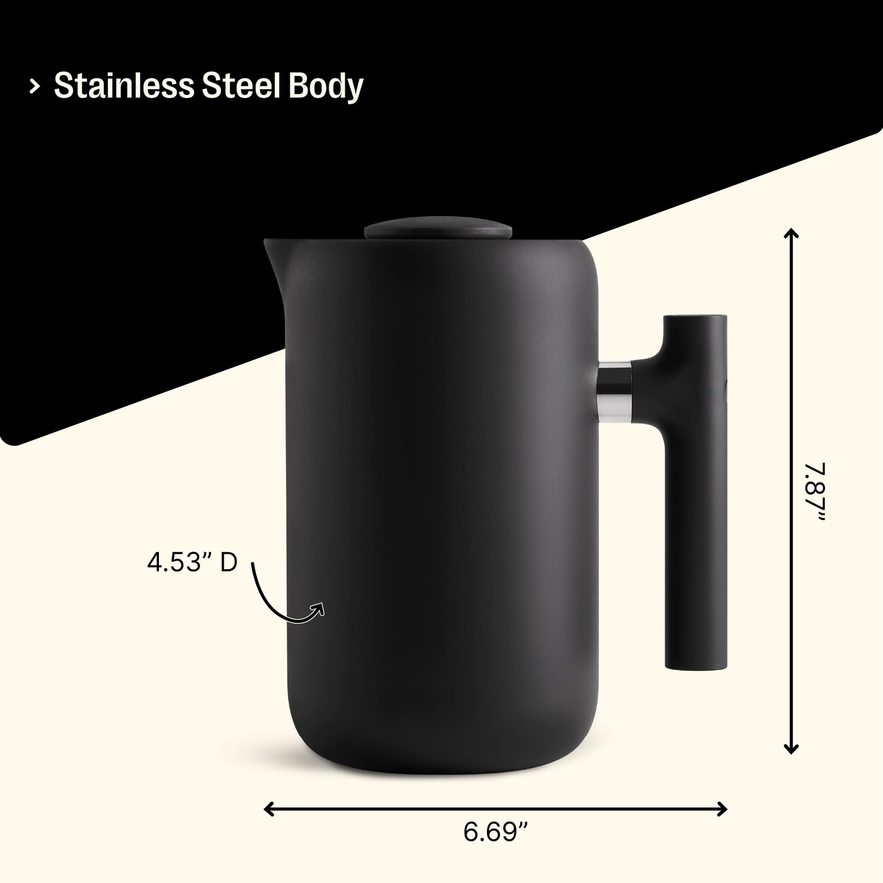 Fellow Clara Insulated Coffee Maker with Enhanced Filtration System - Portable French Press Stainless Steel - 24 oz Carafe - Matte Black