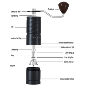 DACLL Manual Coffee Grinder with Numerical External Adjustable Setting, Capacity 30g with CNC Stainless Steel Conical Burr (black)