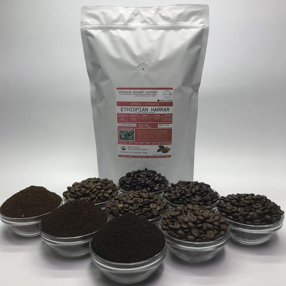 2-pound Ethiopia Harrar (Fresh Roasted Coffee) heirloom Arabica beans roasted-to-order daily medium roast whole bean, we can grind or provide lighter or darker roast upon request message at checkout