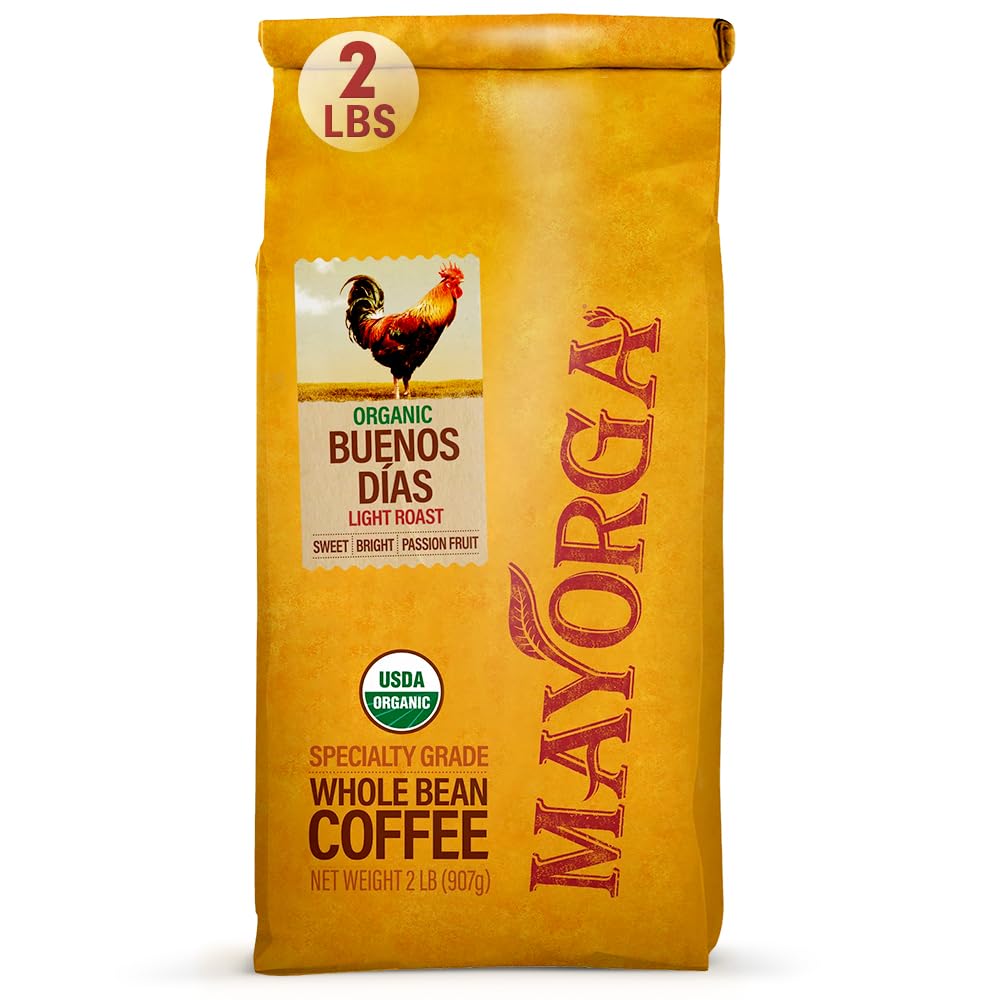 Mayorga Coffee Buenos Días Blend, 2 lb bag - Light Roast Coffee - Organic Coffee - 100% Arabica Whole Beans - Sweet Passion Fruit Notes, Smooth Finish - Specialty Grade, Non-GMO, Direct Trade