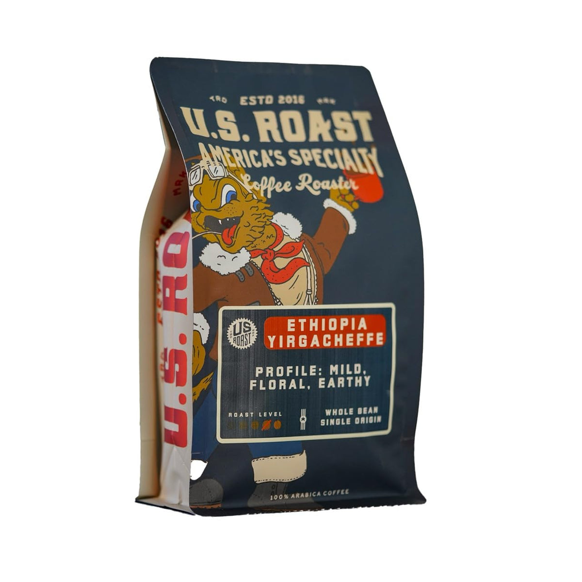 US Roast Ethiopia Yirgacheffe Coffee, 12 oz, Whole Bean, Single-Origin