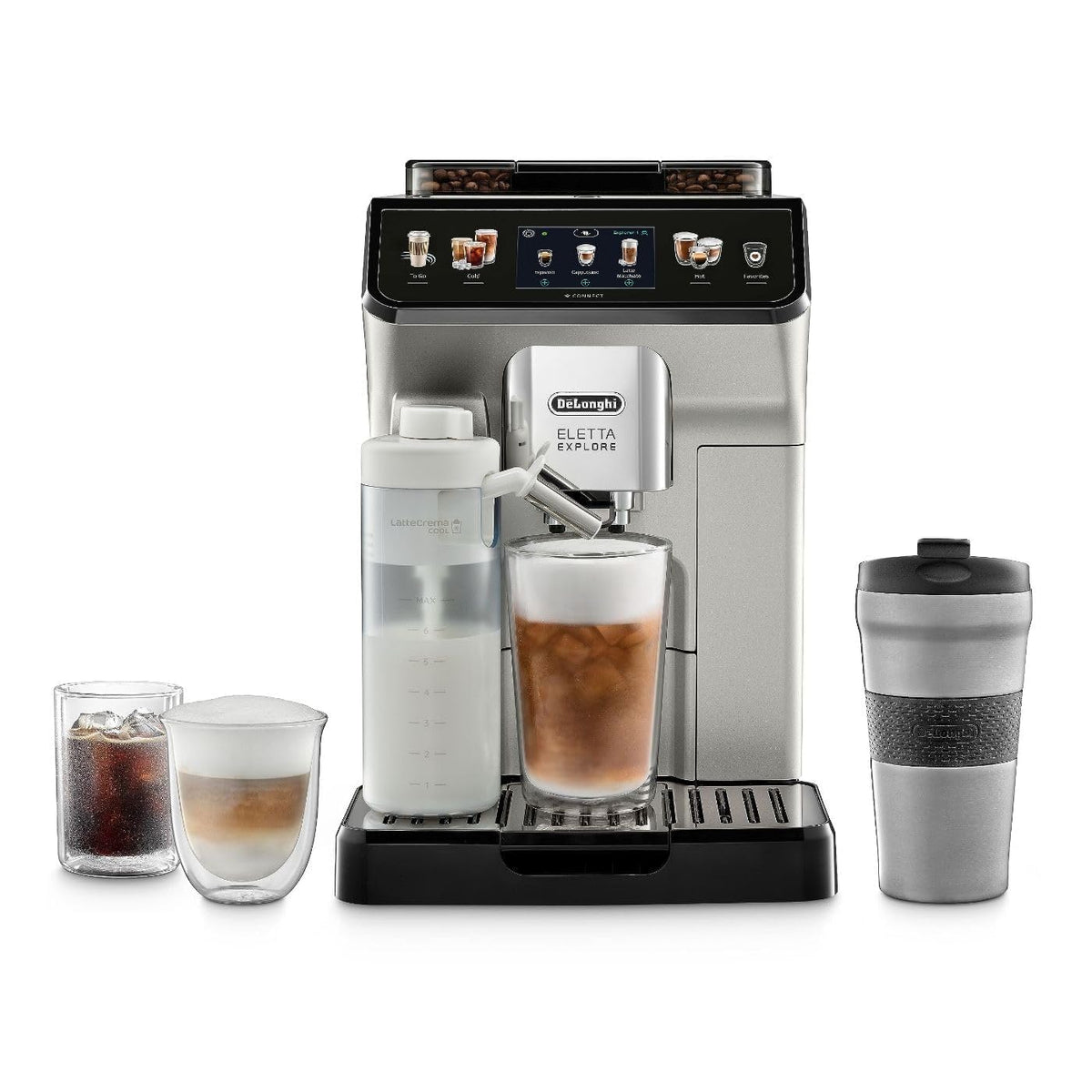 De'Longhi Eletta Explore Espressomaschine mit Cold Brew, automatischem Milchaufschäumer für heiße und kalte Milch für über 50 One-Touch-Rezepte, integriertes Mahlwerk, ECAM45086S