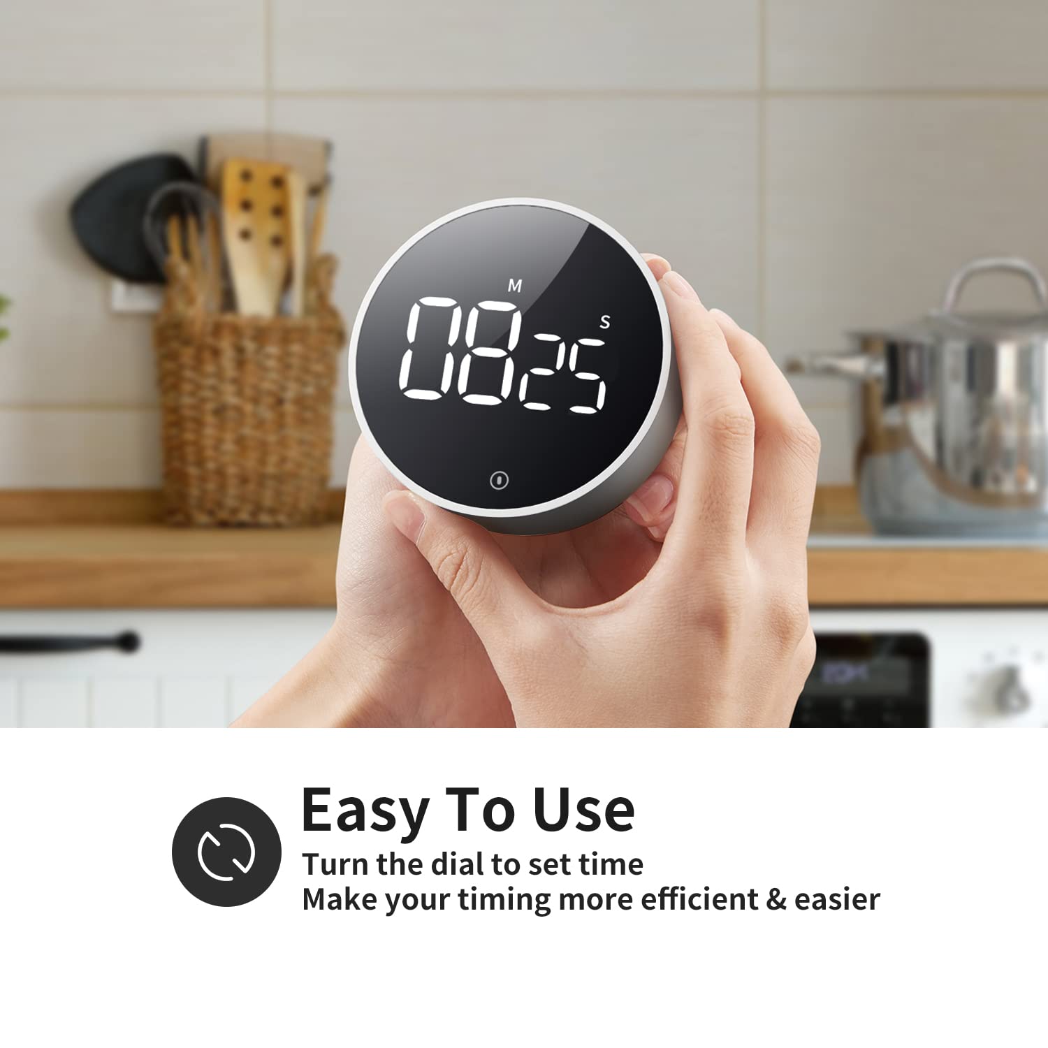 VOCOO Digitaler Küchentimer – Magnetischer Countdown-Countup-Timer mit großem LED-Display, Lautstärke einstellbar, einfach zum Kochen und für Senioren und Kinder zu verwenden (Space Grey)