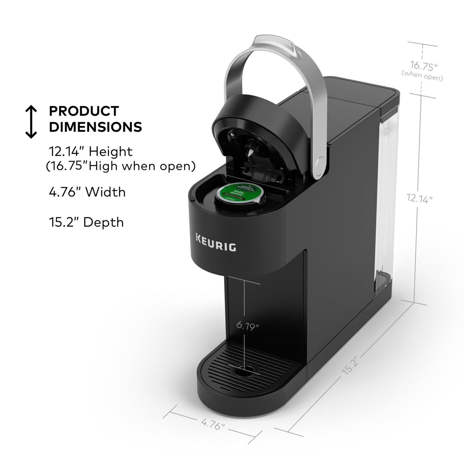 Keurig K-Slim Einzelportions-K-Cup-Pad-Kaffeemaschine, Multistream-Technologie, 3 Brühgrößen, schlankes und elegantes Design, abnehmbarer 46-oz-Tank, schwarz